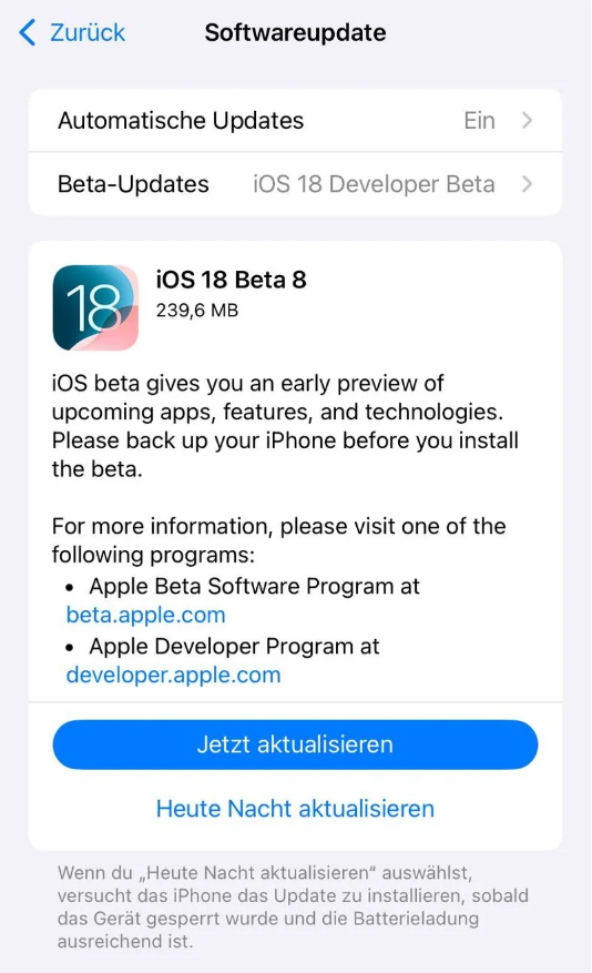 岳塘苹果手机维修分享苹果 iOS / iPadOS 18 开发者预览版 Beta 8 发布 